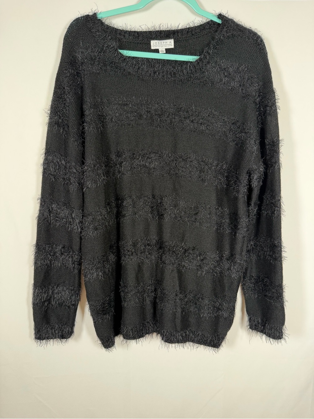 Joseph A Whimsigoth Black Fuzzy Striped Crewneck Sweater